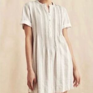 FAHERTY Gemina Striped Button Down Pleated Organic Cotton Dress L
